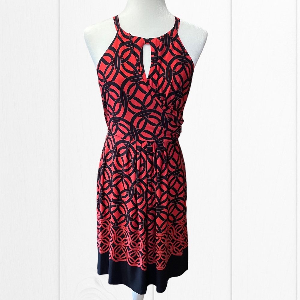 Enfocus Studio Fit & Flair Dress, Orange/Black, Stretchy, Halter Style, Size 8